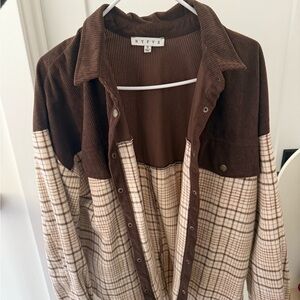 HYFVE Brown and Cream Plaid Jean Jacket